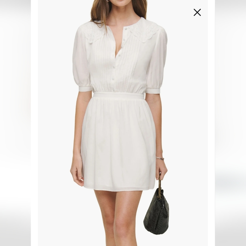 Reformation Kairos Lace Trim Mini Dress With Puff Sleeve In Size 8